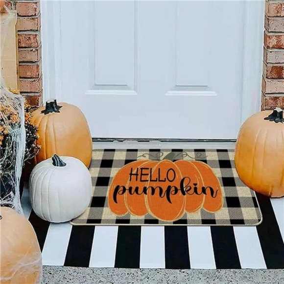 Halloween Buffalo Plaid Pumpkin Hello Door Mat Floor Mat 17x29" Home Decor Gift - Picture 3 of 7